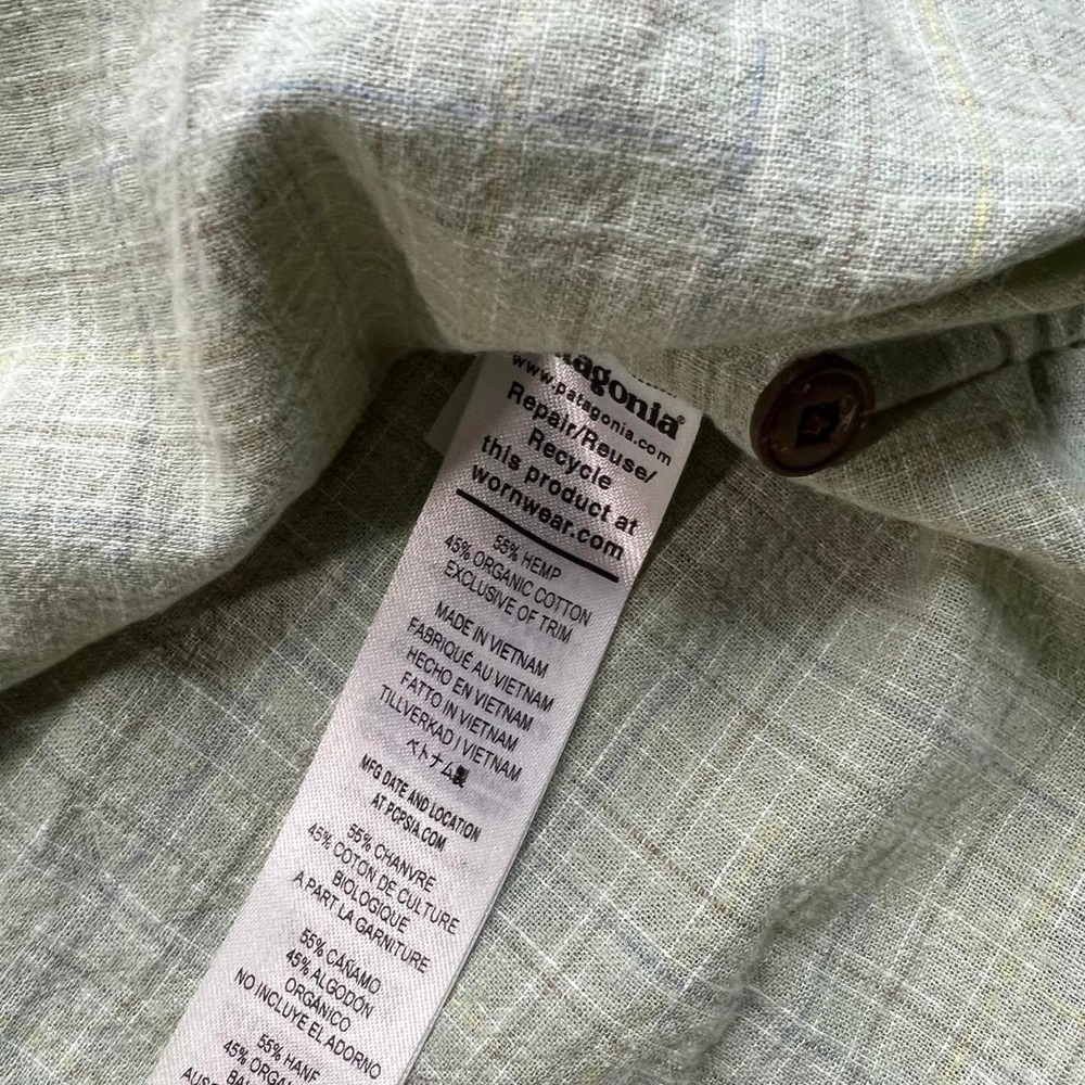 Patagonia Hemp Organic Cotton Button Up Shirt Light Green Outdoor Mens Medium - Picture 4 of 7